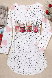 Coffee Lover Polka Dots Heart Print Loose Tunic