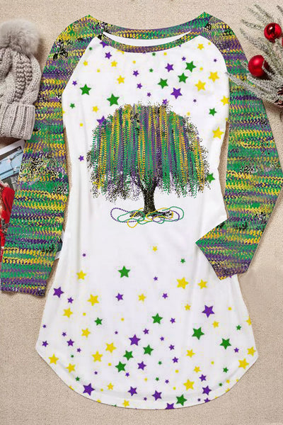New Orleans Mardi Gras Watercolor Bead Tree Print Tunic