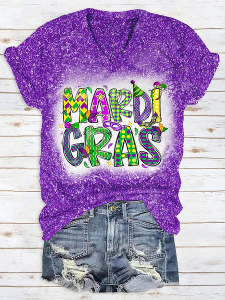 Glitter Mardi Gras Carnival Mask King Polka Print T-Shirt