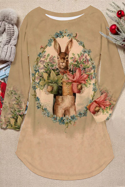 Vintage Oil Painting Bouquet Of Rabbits Tunic