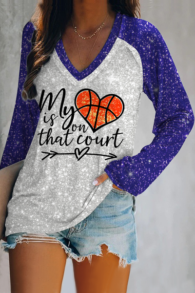 Basketball Day My Heart Is On That Court V Neck Short Sleeve T-shirt