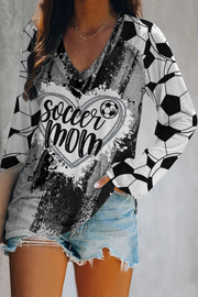 Game Day Soccer Mom Glitter Heart Pattern V-neck Long Sleeve Tee