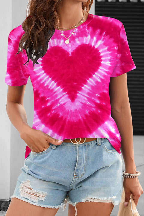 Pink and Red V-neck Tie-Dye T-shirt