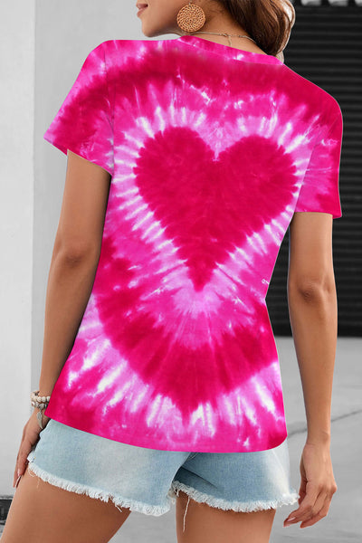 Pink and Red V-neck Tie-Dye T-shirt