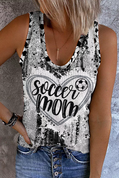 Game Day Soccer Mom Glitter Heart Pattern V-Neck Tank Top