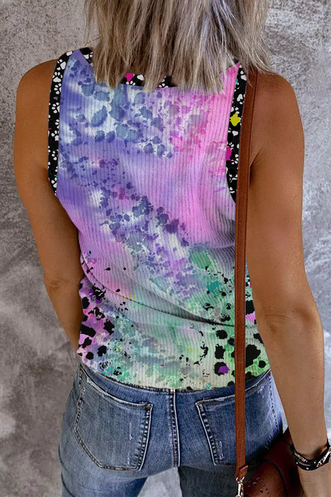 Dog Mom Colorful Tie-dye Paw Leopard Print V-Neck Tank Top