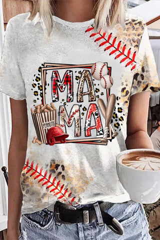 Baseball Mom With Peanuts Leopard  Printed O Neck T-shirt