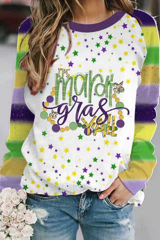 It's Mardi Gras Y'all Fleur De Lis Striped Casual Print Sweatshirt