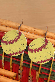 Softball Style Wooden Round Earrings