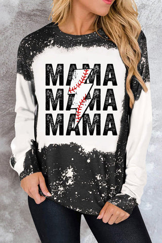 Baseball Mama Lightning Bolt Bleached Casual Sweatshirt