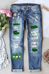Green Lucky Clover Gnomies Denim Jeans