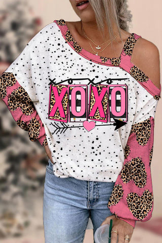 Pink XOXO Leopard Print Off-shoulder Blouse