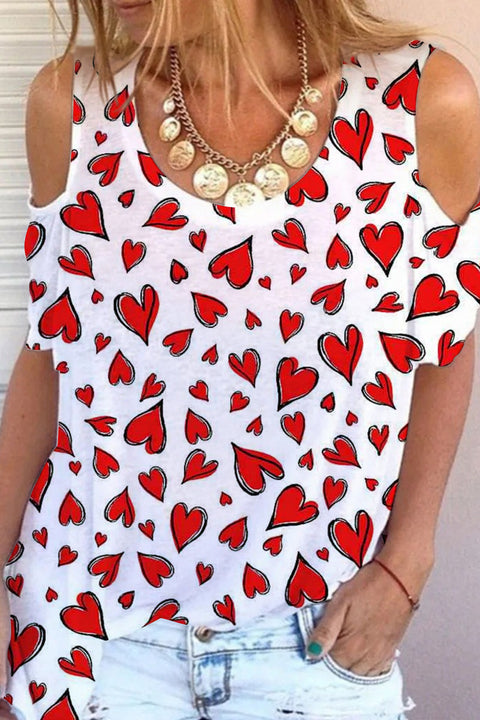 Love Heart Cold Shoulder T-Shirt