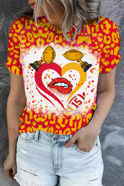 Red & Yellow Leopard Print Championship Trophy & Kiss Of Love T-Shirt