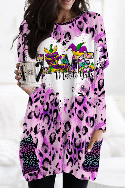 Happy Mardi Gras Love Tunic With Two Pockets