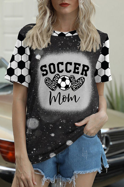 Soccer Mom Leopard Heart Print Bleached T-Shirt