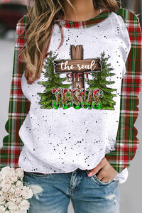 The Real Gift is Jesus Leopard Plaid Print Sweatshirt