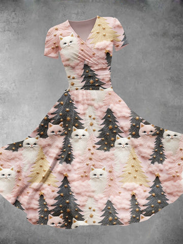 Women's Christmas Gift Christmas Tree Cat Print Design Maxi Dress