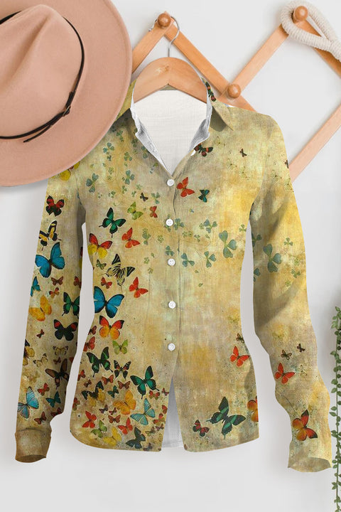 Butterflies Matcha color Long Sleeve Shirt