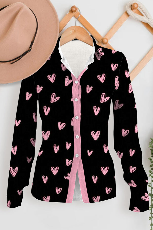 Love Heart-Shaped Print Long Sleeve Shirt