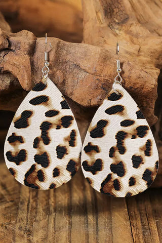 Leopard Water Drop PU Leather Earrings