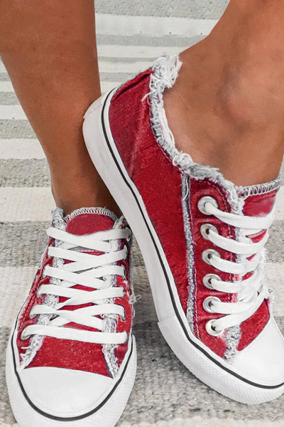 Red Flat Shoes Canvas Sneakers