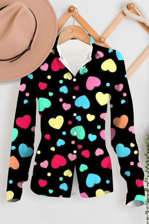 Colorful Love Heart Print Long Sleeve Shirt