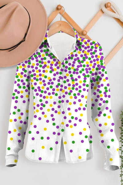Mardi Gras Polka Colored Dots Long Sleeve Shirt