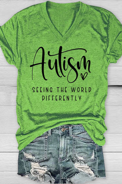 Autism Seeing The World Differently Print V Neck T-shirt
