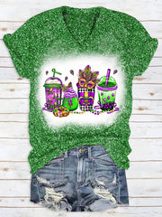 Glitter Mardi Gras Coffee Cups Mask King Cake Fleur De Lis Leopard Polka Print T-Shirt