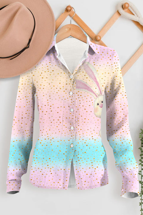 Glitter Pink Blue Easter Day Bunny Long Sleeve Shirt