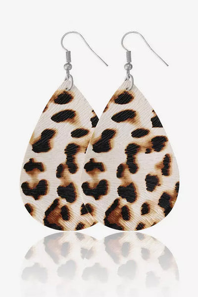 Leopard Water Drop PU Leather Earrings