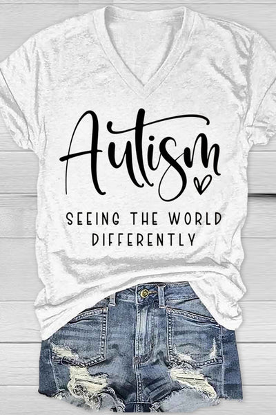 Autism Seeing The World Differently Print V Neck T-shirt
