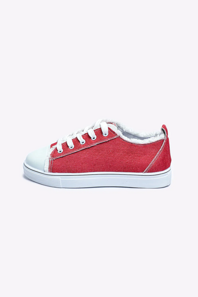 Rote flache Schuhe Segeltuchturnschuhe