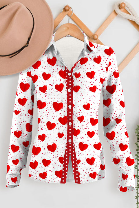 Love Heart-Shaped Polka Print Long Sleeve Shirt