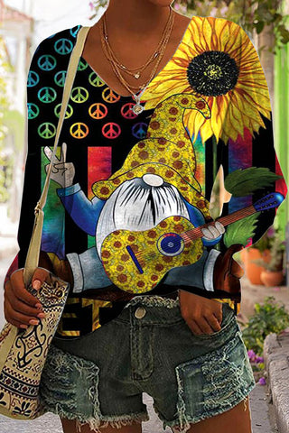 Peace And Sunflower Gnome Hippie Art Sweatshirt