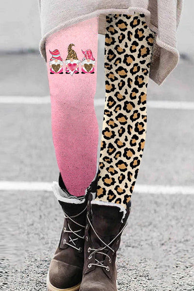 Pink Leopard LOVE Gnome Leggings