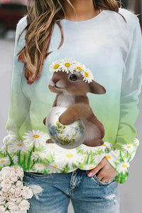 3D Cute Bunny Wearing A Daisy Wreath Spring Flowers Printed Sweatshirt