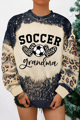Soccer Grandma Heart Leopard Bleached Print Sweatshirt