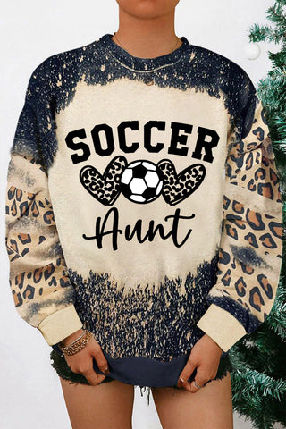 Soccer Aunt Heart Leopard Bleached Print Sweatshirt