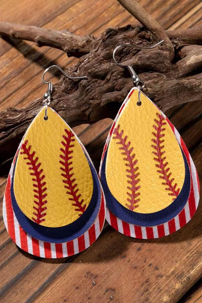 American Flag Softball drop Shape PU Leather Multi-layer Stripe Model Earrings