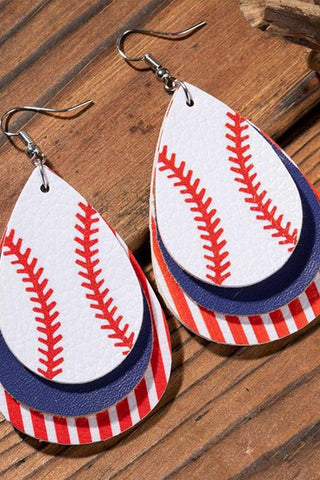 Leather Drape Flag Baseball Earrings