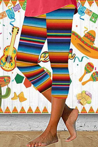 Cinco De Mayo Mexican Western Striped Skinny Leggings