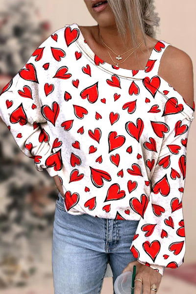 Love Heart Print Off-shoulder Blouse