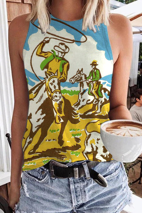 Vintage Rodeo Western Style Print Tank Top