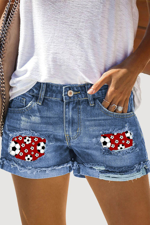 Retro Soccer Ball Soccer Mom Print Denim Shorts