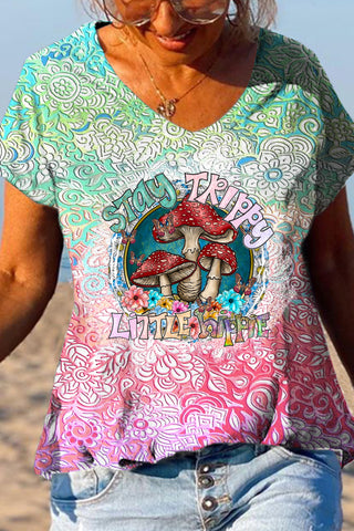 Stay Trippy Little Hippie Soul Flowers Boho Print V-neck T-shirt
