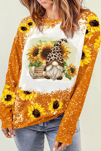 Western Gnomes With Bees And Sunflowers Leopard Bleached Sweatshirt