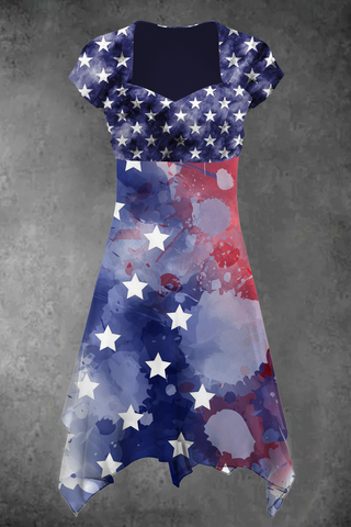 WOMEN\'S AMERICAN FLAG SHORT SLEEVE MIDI DRESS