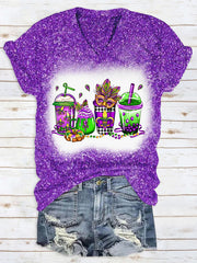 Glitter Mardi Gras Coffee Cups Mask King Cake Fleur De Lis Leopard Polka Print T-Shirt